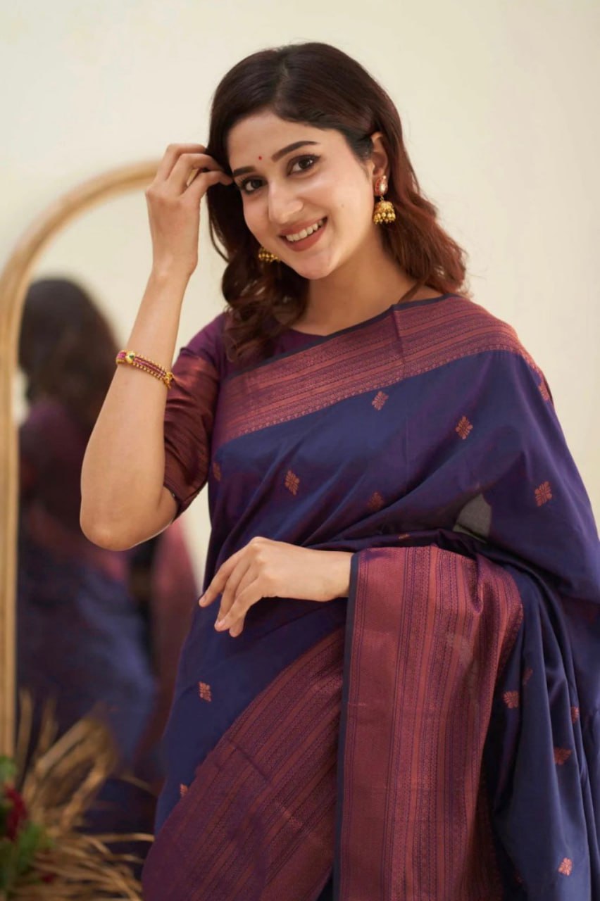 Regal Royal Blue & Maroon Handwoven Banarasi Silk Saree