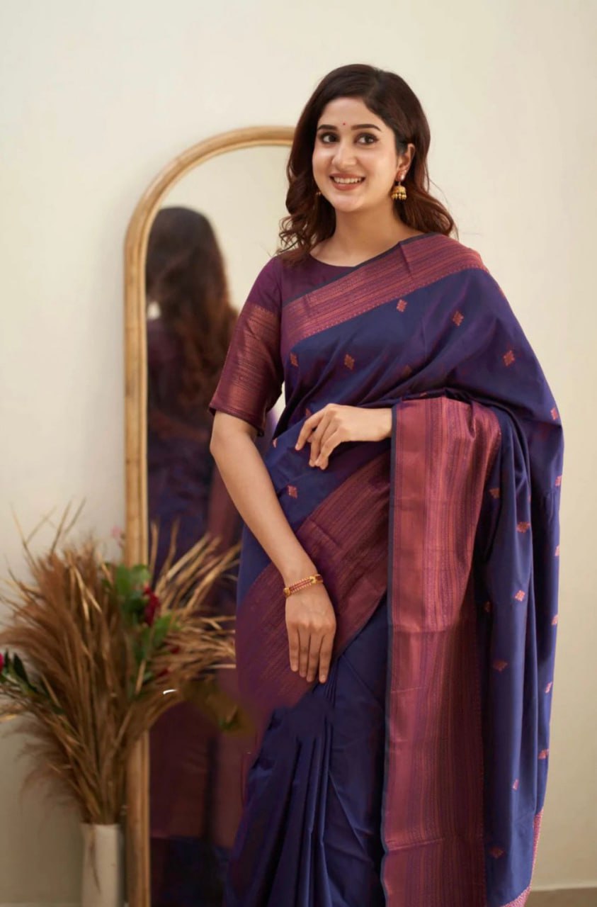 Regal Royal Blue & Maroon Handwoven Banarasi Silk Saree