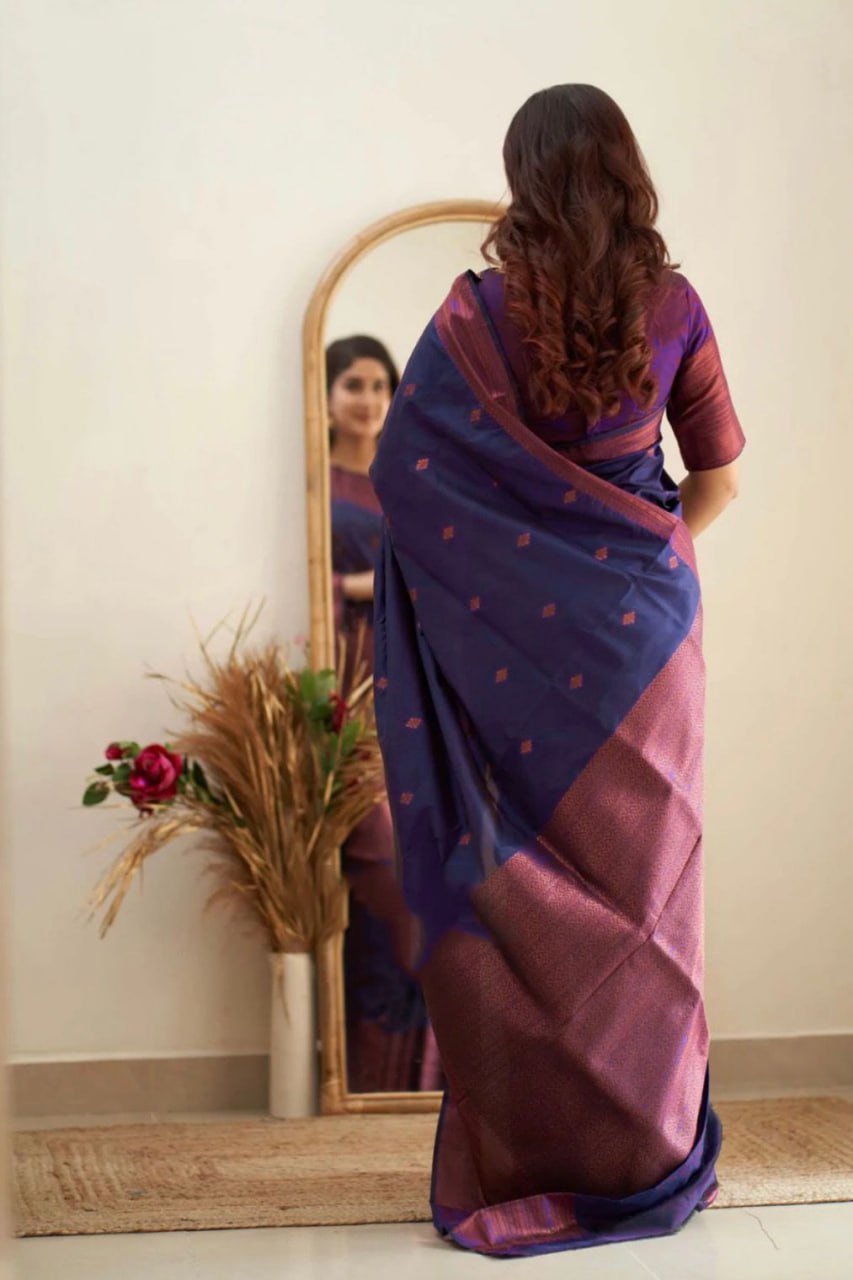 Regal Royal Blue & Maroon Handwoven Banarasi Silk Saree