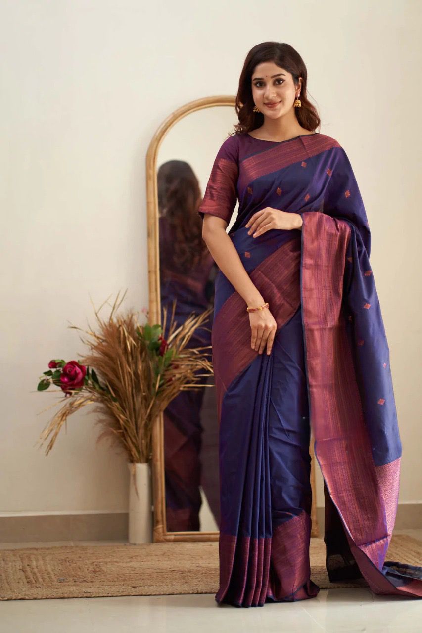 Regal Royal Blue & Maroon Handwoven Banarasi Silk Saree