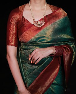 Enchanting Emerald & Crimson Banarasi Silk Saree