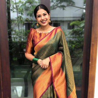 Royal Banarasi Weave Metallic Copper & Olive Silk Saree