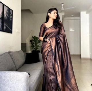 Midnight Bronze Banarasi Silk Saree with Subtle Shimmer