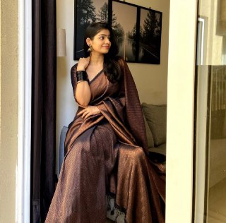 Midnight Bronze Banarasi Silk Saree with Subtle Shimmer