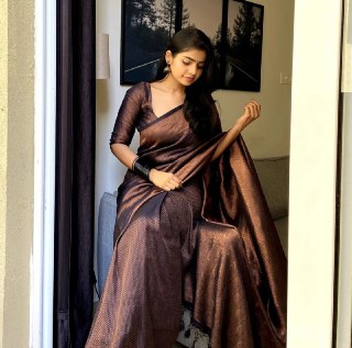 Midnight Bronze Banarasi Silk Saree with Subtle Shimmer