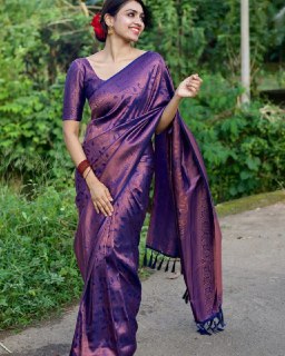 Enchanting Royal Purple Banarasi Silk Saree