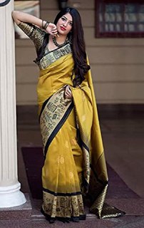 Mustard Yellow Banarasi Silk Saree with Traditional Motif Border