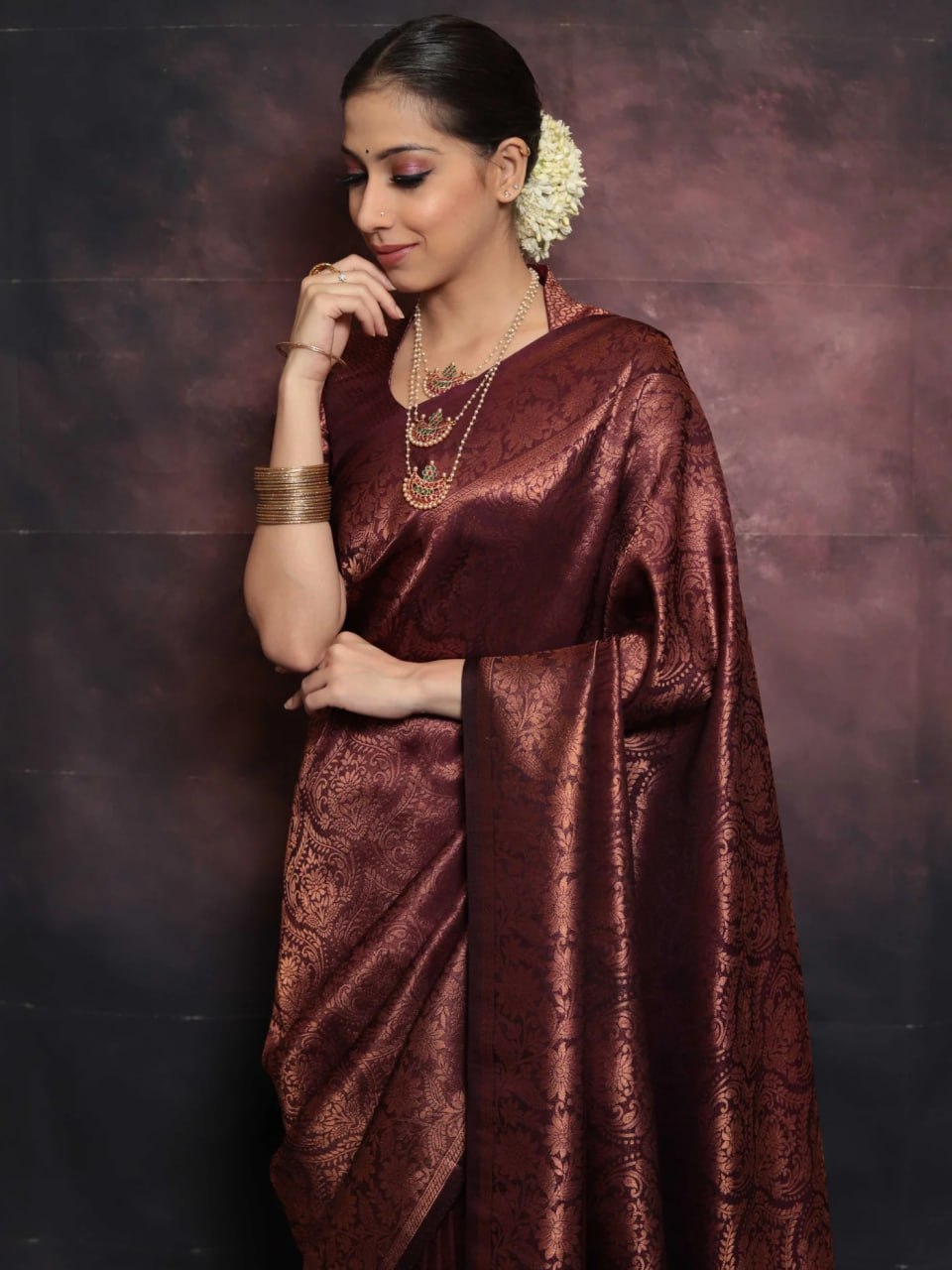 Timeless Maroon Banarasi Silk Saree with Intricate Floral Weave