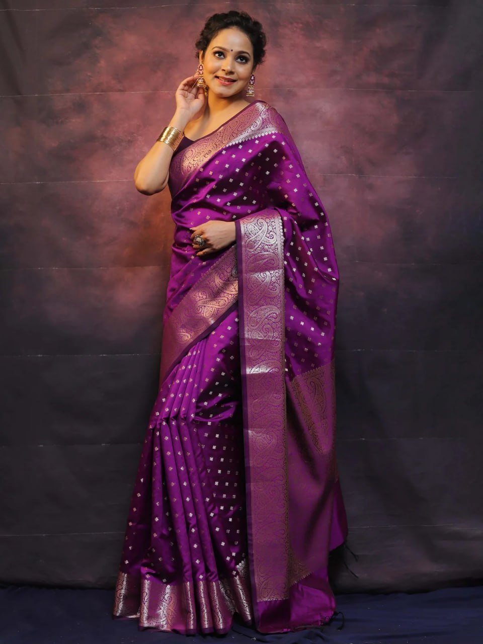 Royal Purple Banarasi Silk Saree with Intricate Silver Zari Work