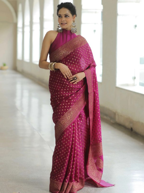 Elegant Magenta Banarasi Silk Saree