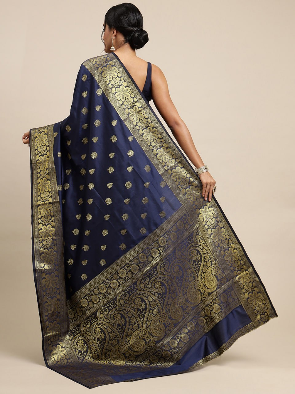 Midnight Navy Banarasi Silk Saree with Elegant Gold Zari Weave