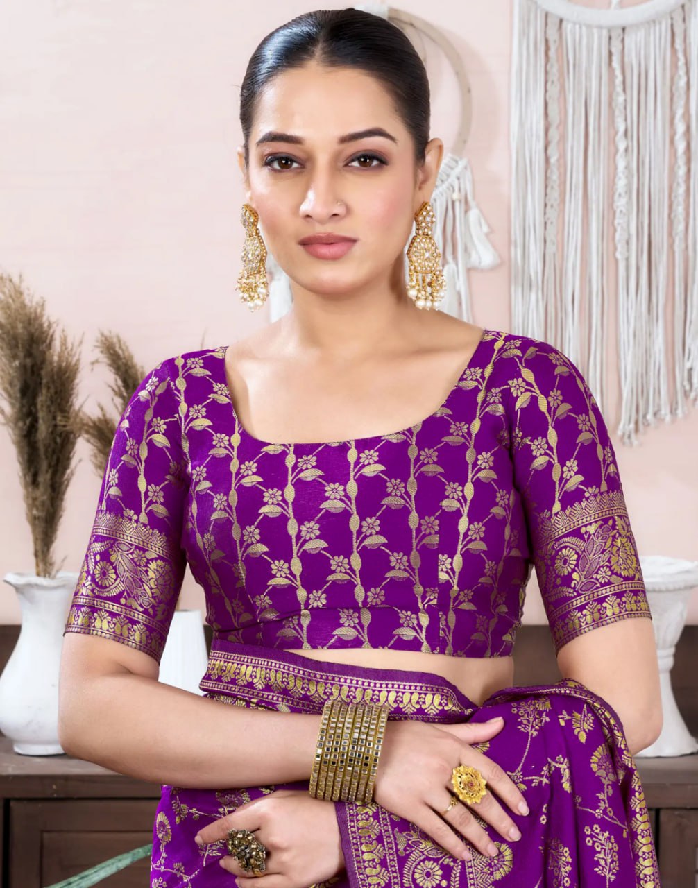 Regal Royal Purple Banarasi Silk Saree with Intricate Gold Zari Weaving
