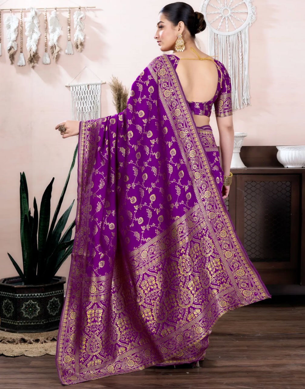 Regal Royal Purple Banarasi Silk Saree with Intricate Gold Zari Weaving