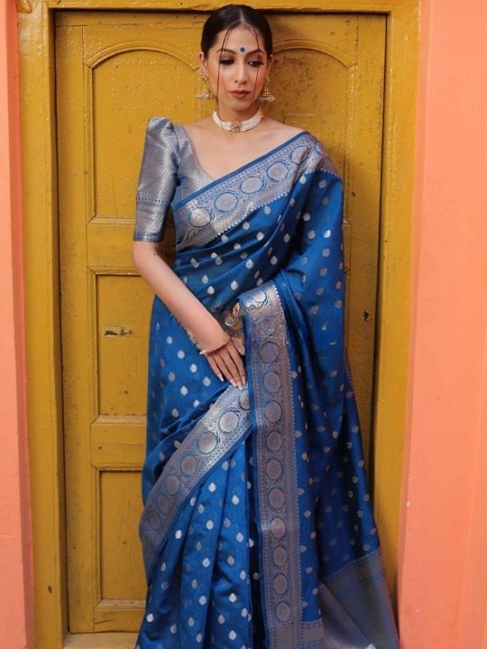 Midnight Blue Banarasi Silk Saree with Intricate Silver Zari Work