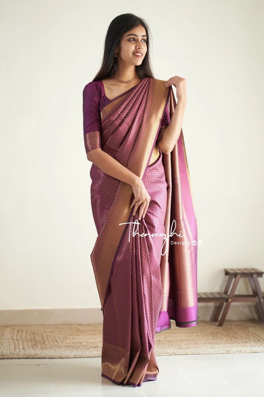 Royal Grape Banarasi Silk Saree with Antique Zari