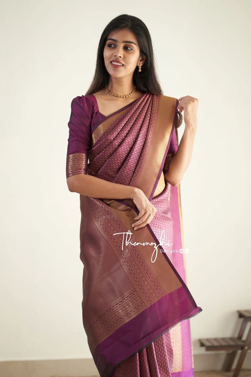 Royal Grape Banarasi Silk Saree with Antique Zari