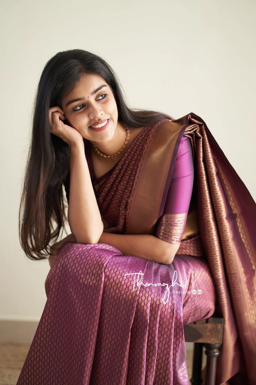 Royal Grape Banarasi Silk Saree with Antique Zari
