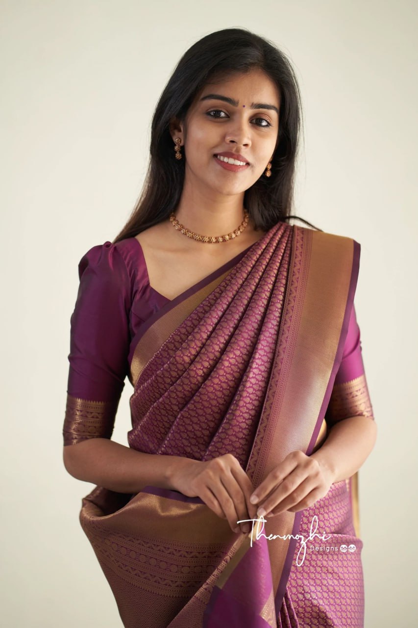 Royal Grape Banarasi Silk Saree with Antique Zari