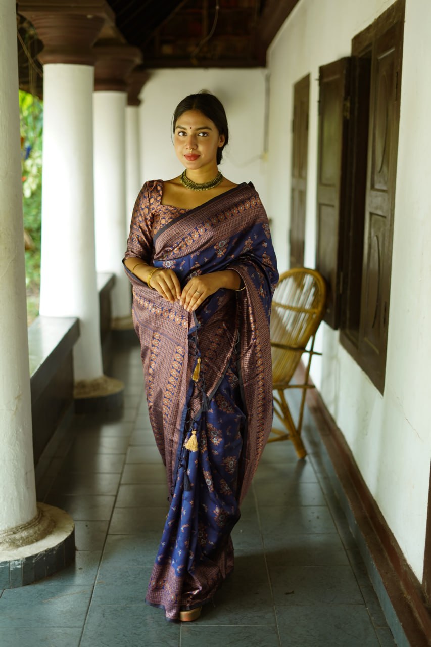 Royal Indigo Banarasi Silk Saree with Antique Zari Weave