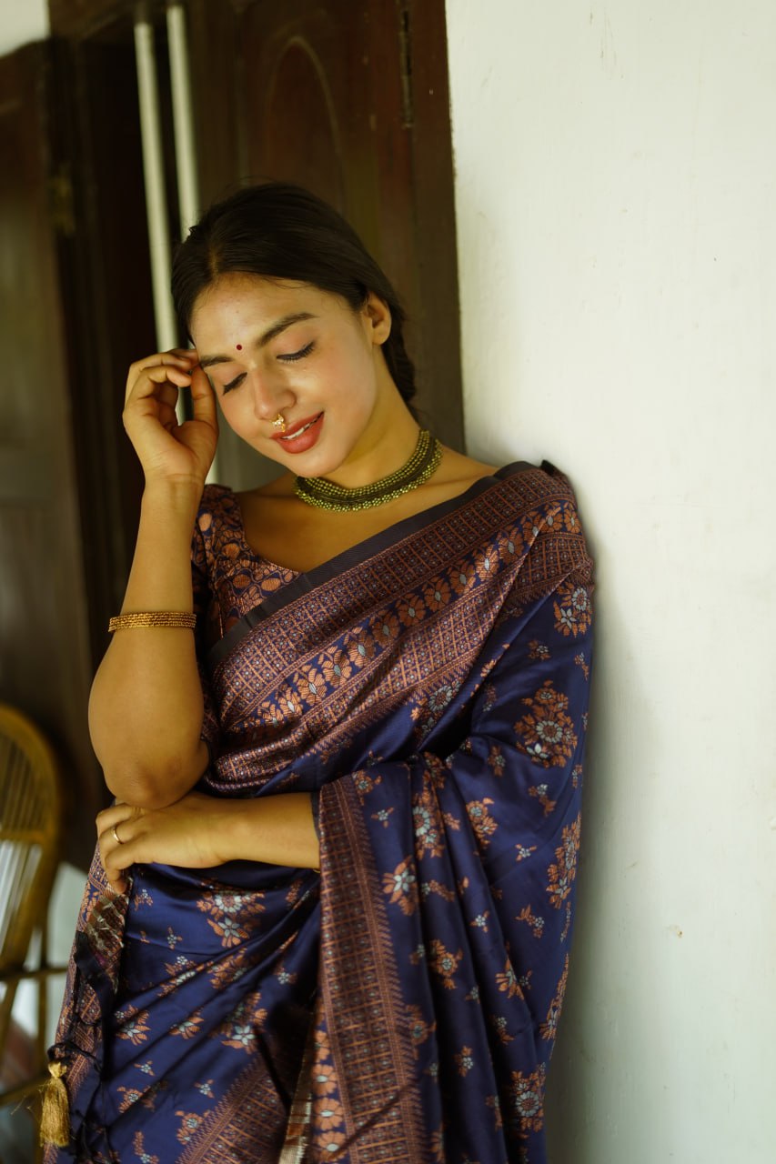 Royal Indigo Banarasi Silk Saree with Antique Zari Weave