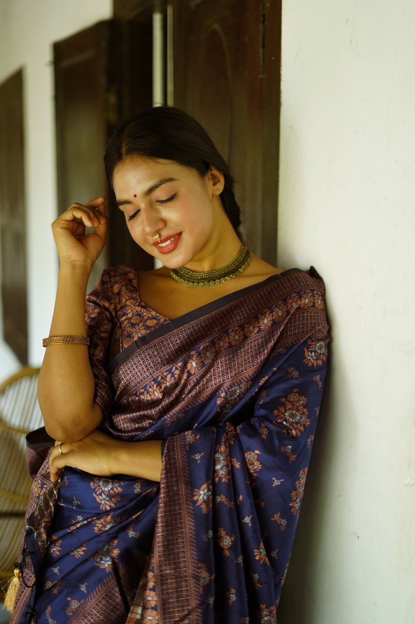 Royal Indigo Banarasi Silk Saree with Antique Zari Weave