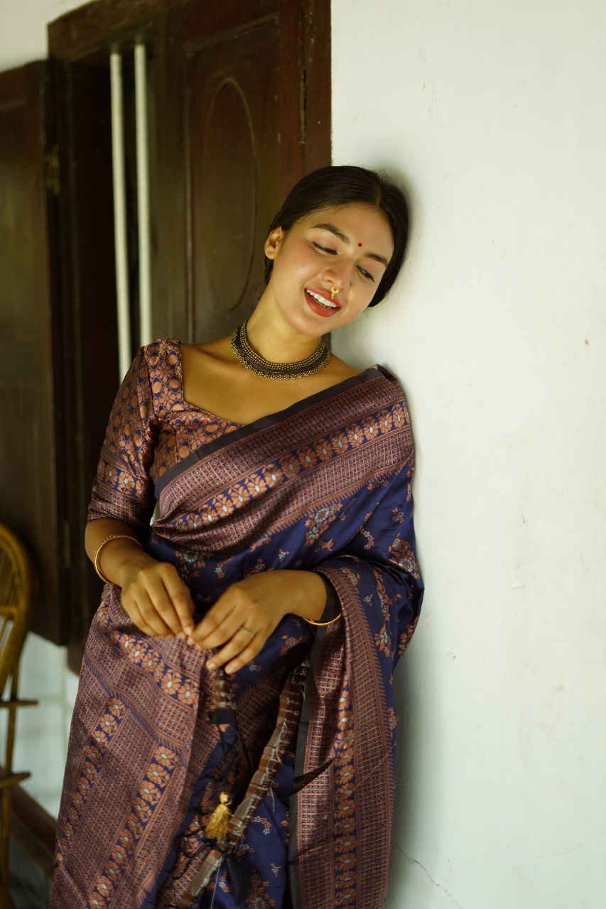 Royal Indigo Banarasi Silk Saree with Antique Zari Weave