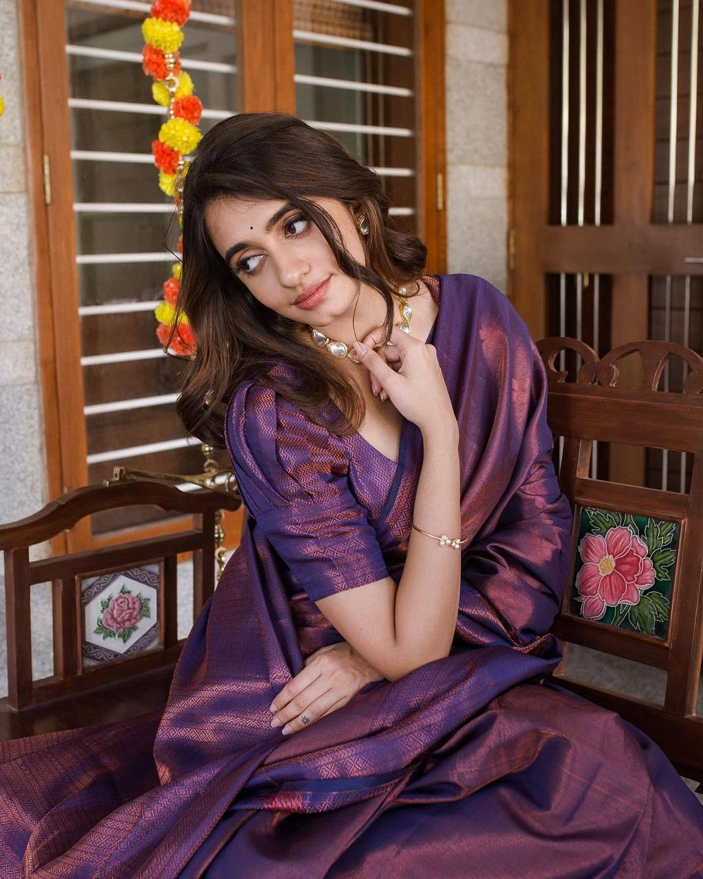 Iridescent Royal Purple Banarasi Silk Saree with Copper Zari Highlights