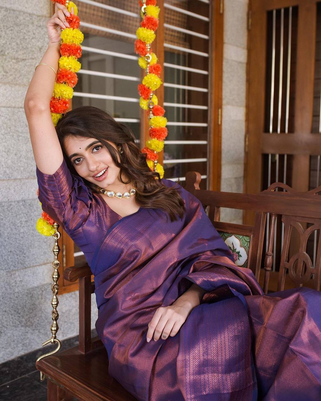 Iridescent Royal Purple Banarasi Silk Saree with Copper Zari Highlights