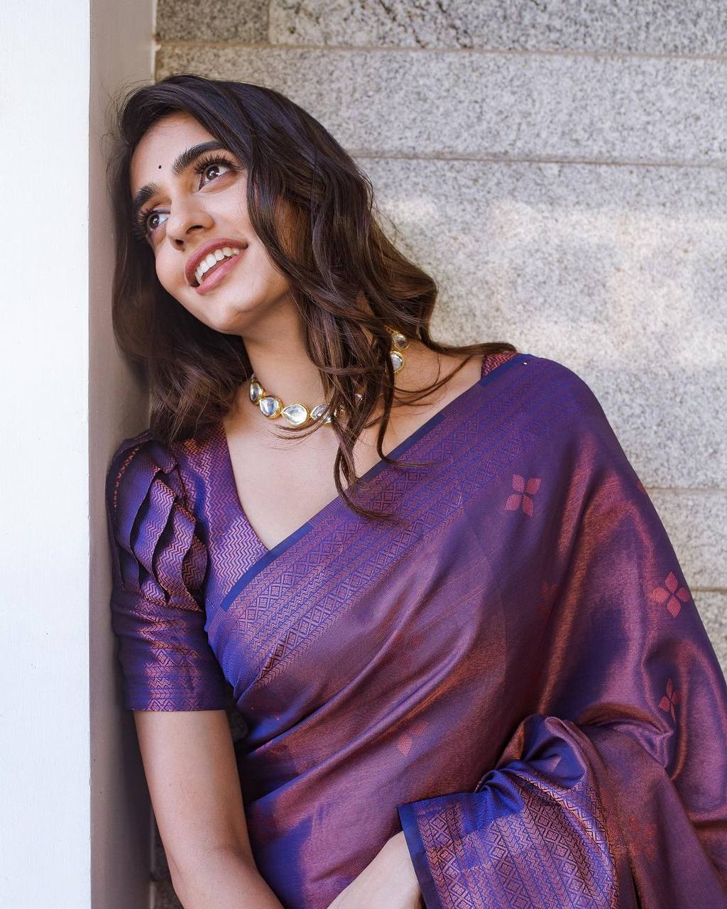 Iridescent Royal Purple Banarasi Silk Saree with Copper Zari Highlights