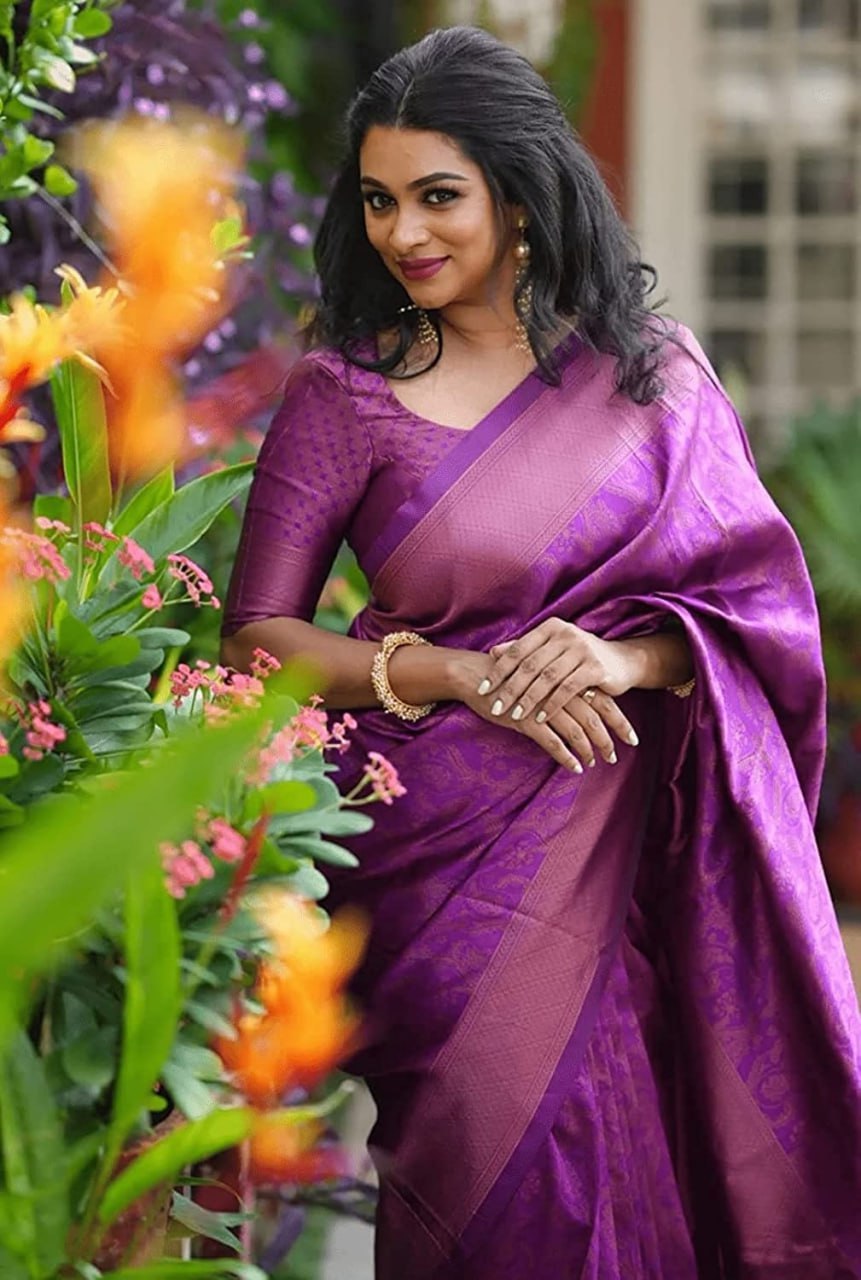 Deep Orchid Purple Banarasi Silk Saree with Elegant Self-Weave Artistry