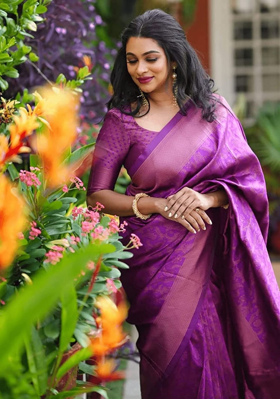 Deep Orchid Purple Banarasi Silk Saree with Elegant Self-Weave Artistry