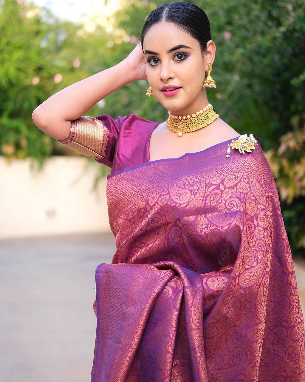 Orchid Magenta Banarasi Silk Saree with Full Zari Jaal