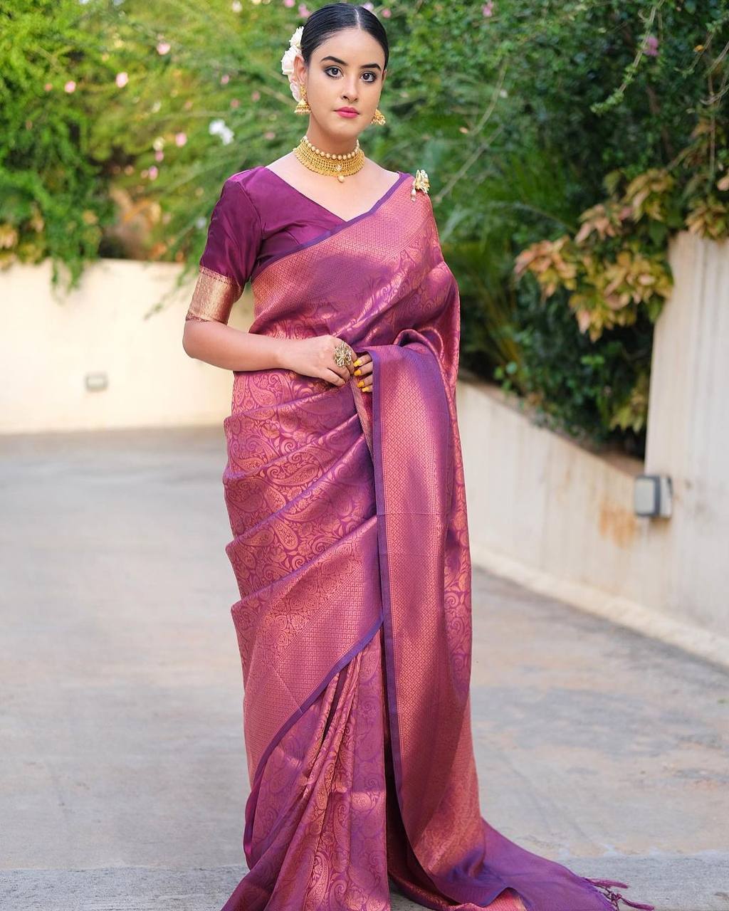 Orchid Magenta Banarasi Silk Saree with Full Zari Jaal
