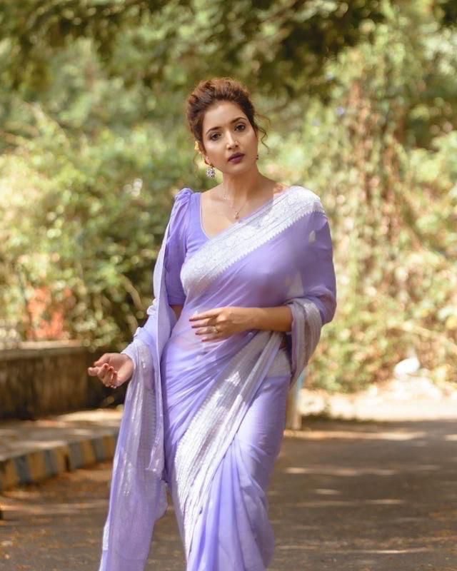 Lavender Banarasi Soft Silk Saree with Silver Zari