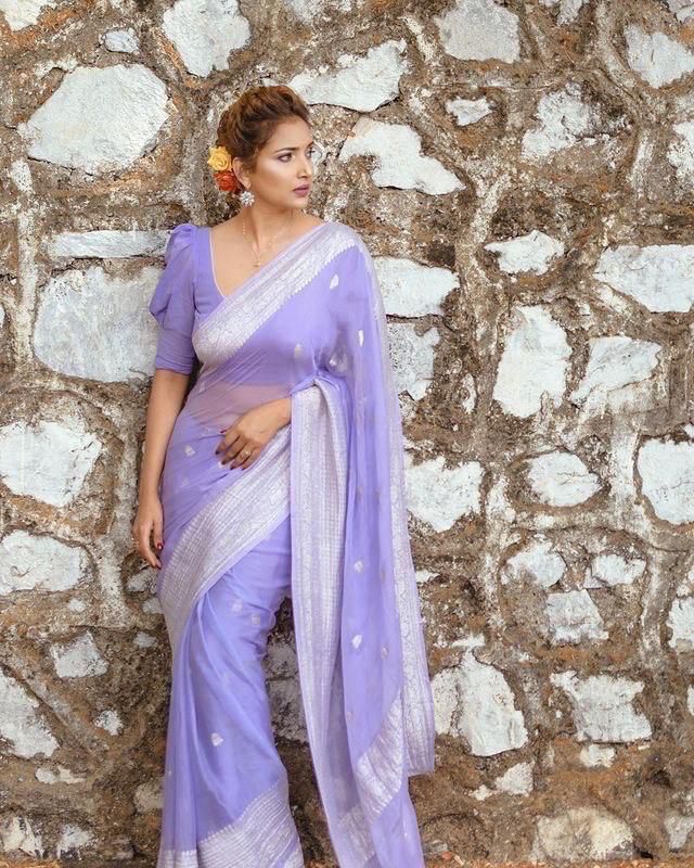 Lavender Banarasi Soft Silk Saree with Silver Zari