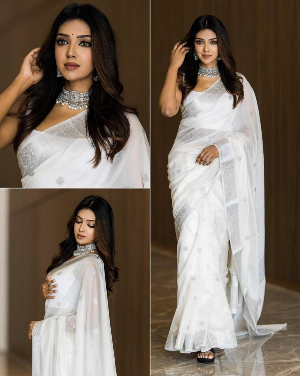 White Banarasi Soft Silk Saree with Silver Zari