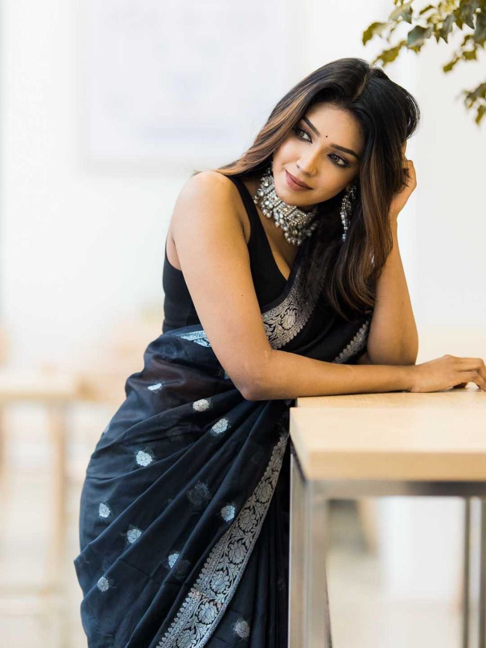 Navy Banarasi Silk Saree with Antique Silver Zari