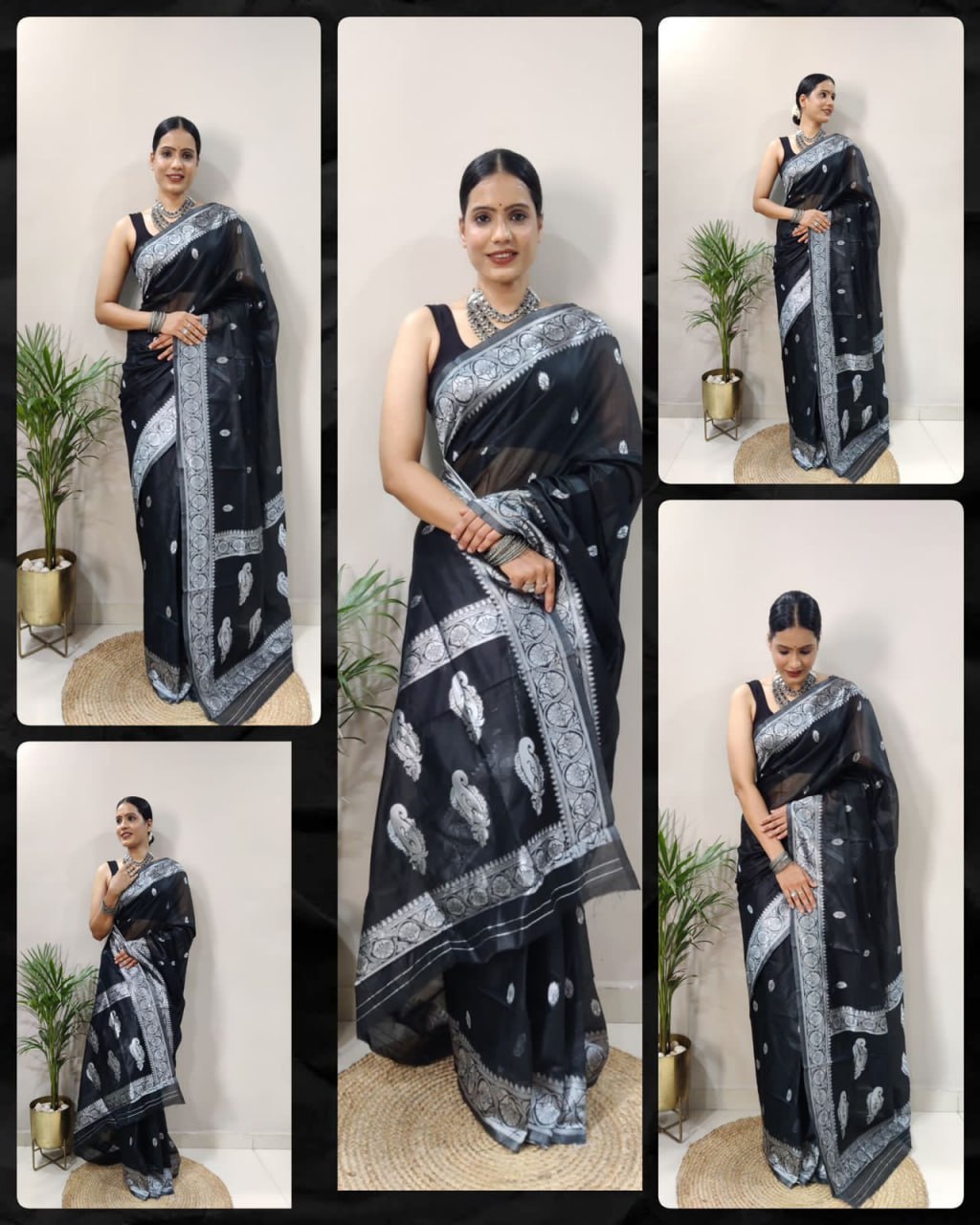 Navy Banarasi Silk Saree with Antique Silver Zari