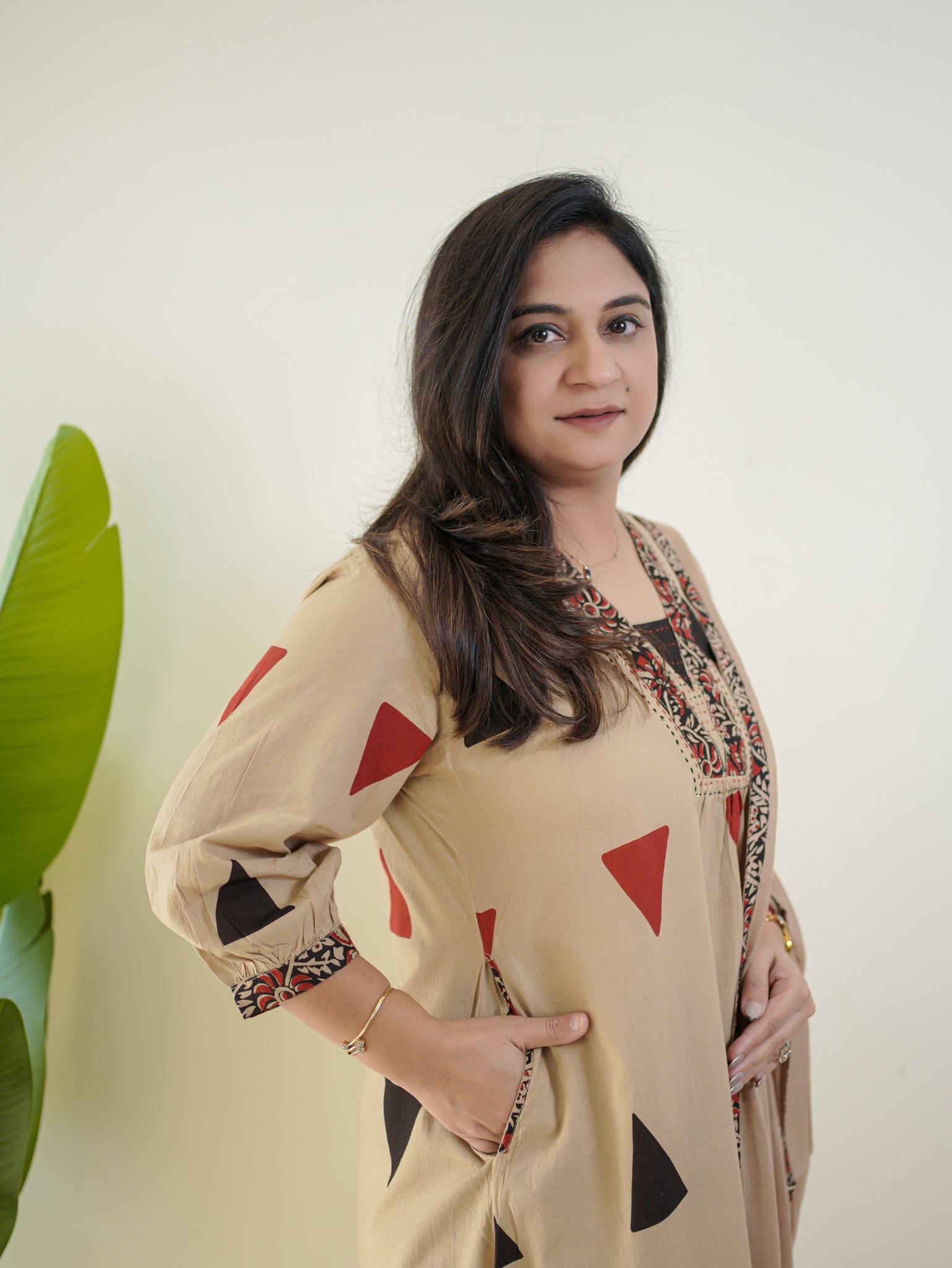 Desert Sands Geometric & Kalamkari Jaipuri Cotton Pocket Kurta Set