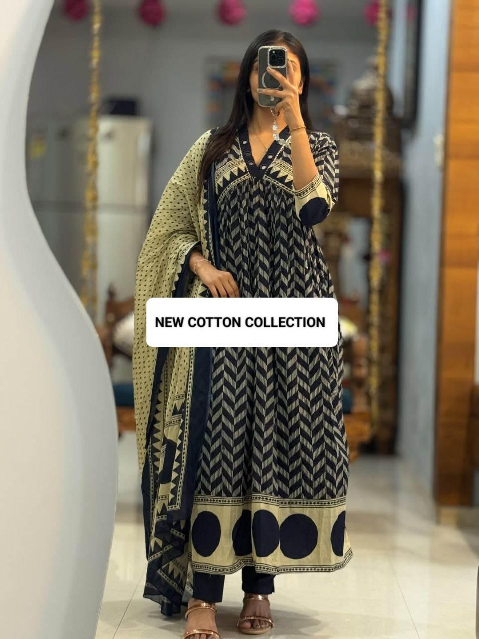 Indigo Chevron: Mirror-Work Cotton Nyra-Cut Set