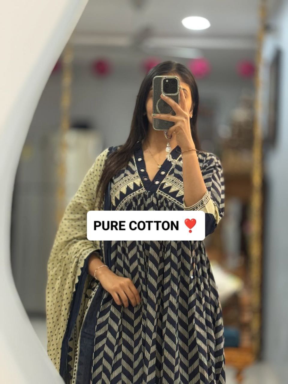 Indigo Chevron: Mirror-Work Cotton Nyra-Cut Set