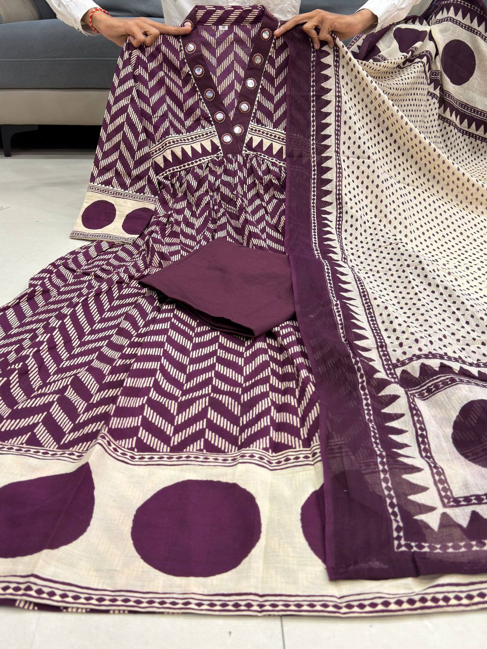 Azure & Slate Cotton Short Kurta with Statement Shalwar