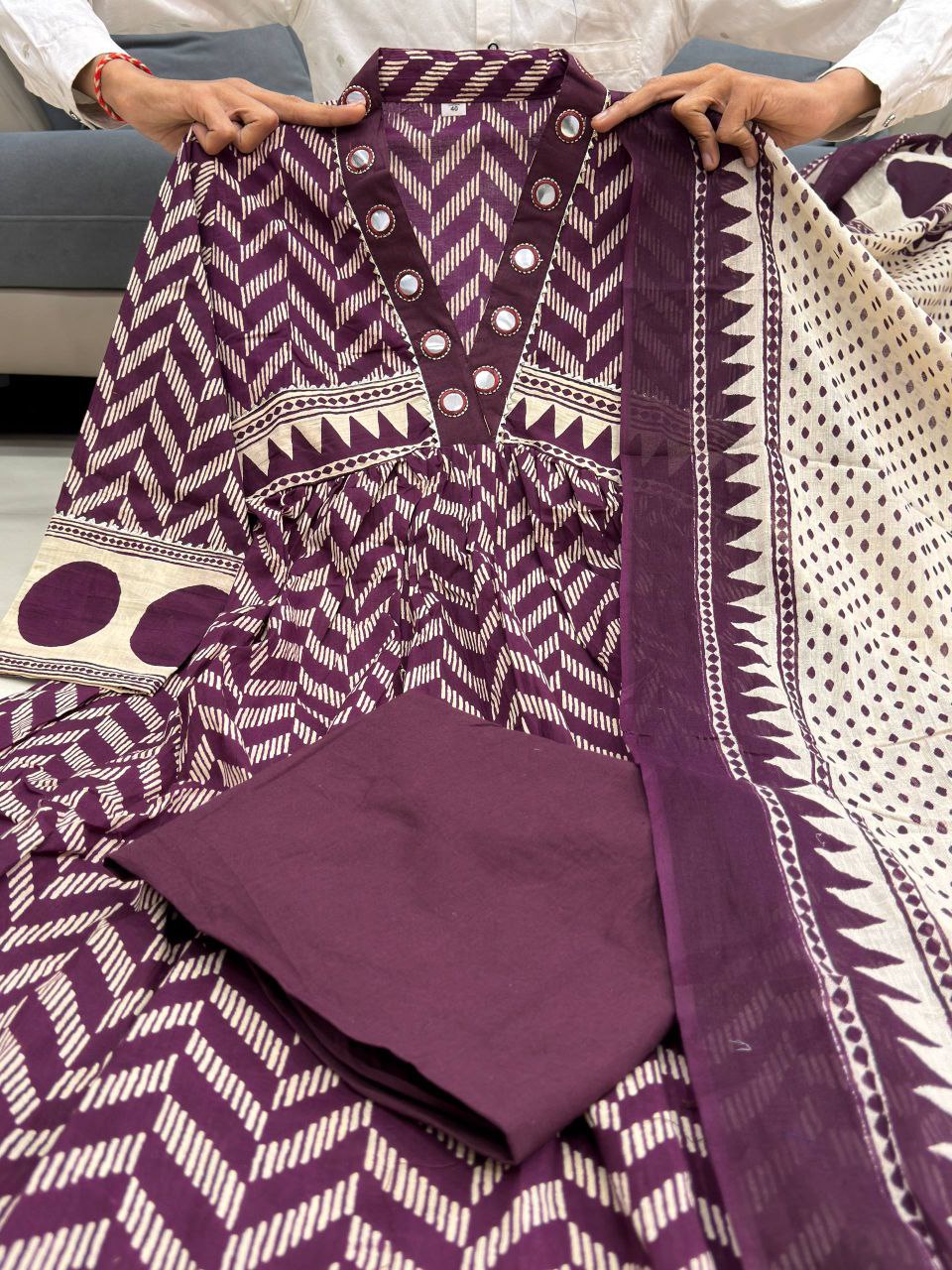 Azure & Slate Cotton Short Kurta with Statement Shalwar