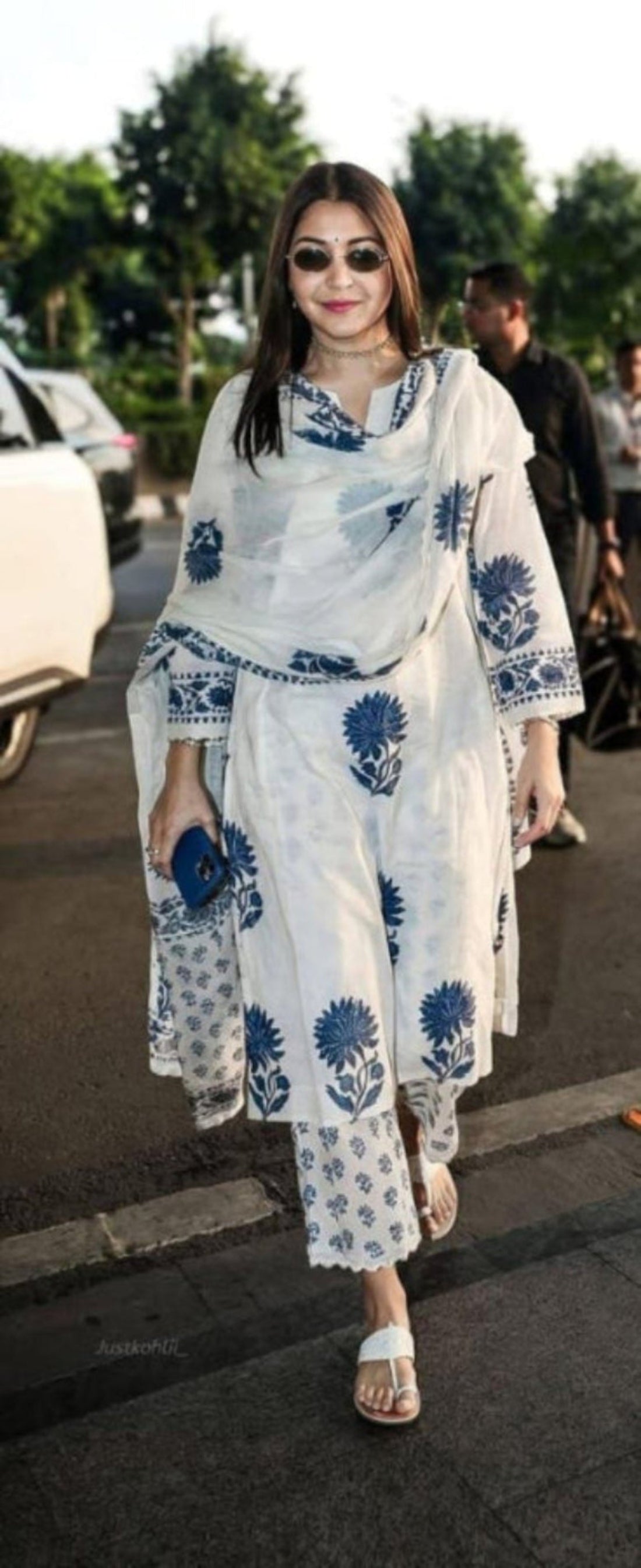 Elegant Blue & White Hand-Block Print Cotton Kurta Set