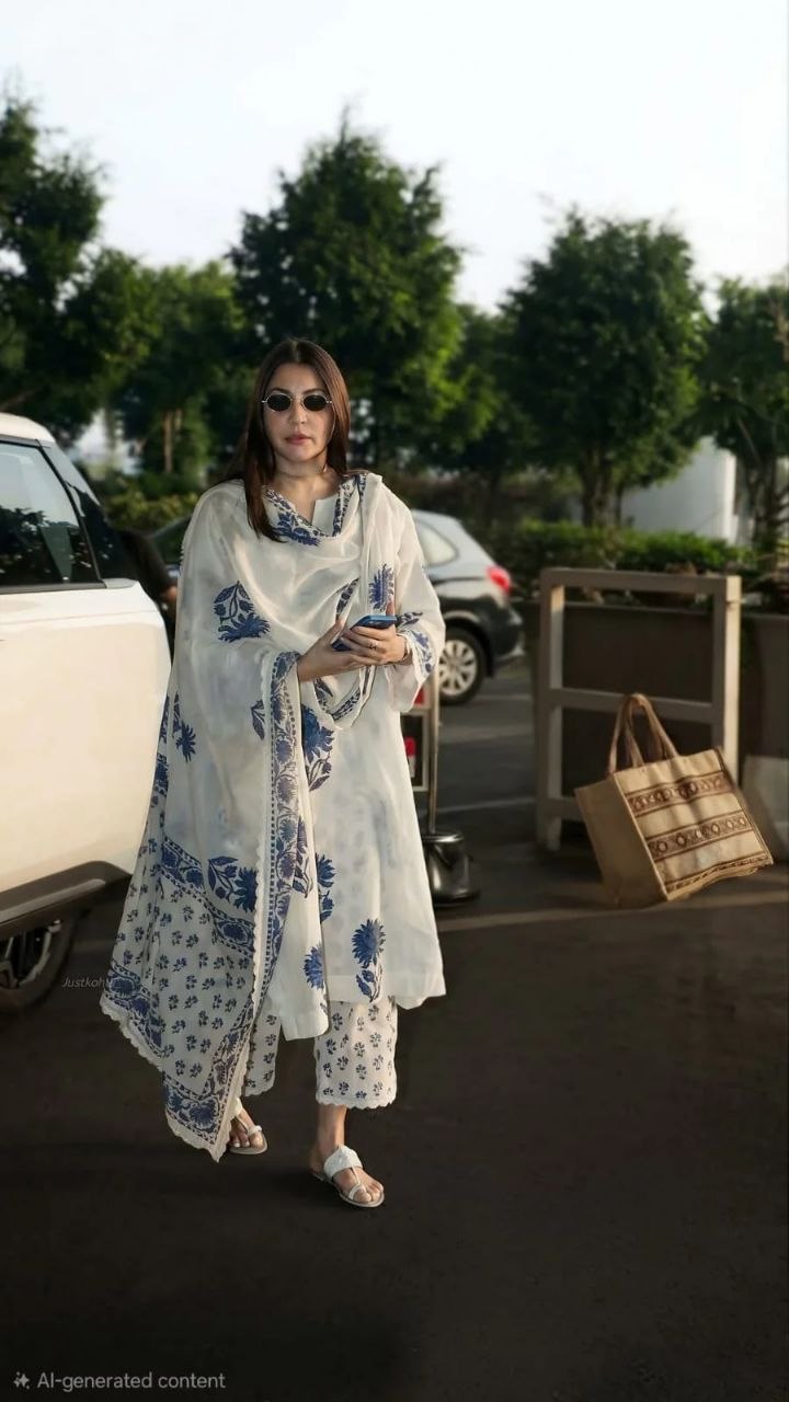 Elegant Blue & White Hand-Block Print Cotton Kurta Set