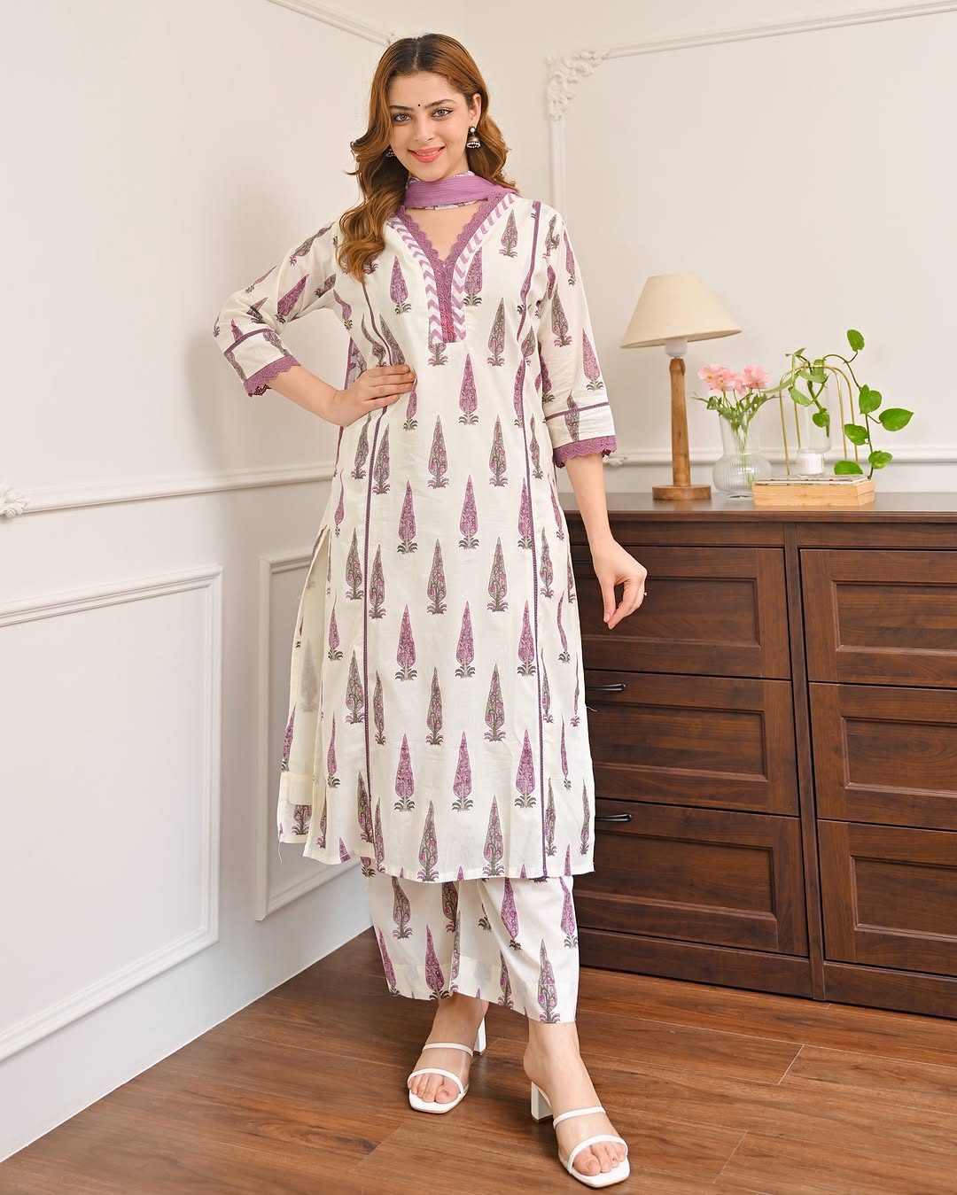 Mauve Muse: Block-Printed Cotton Kurta & Palazzo Set