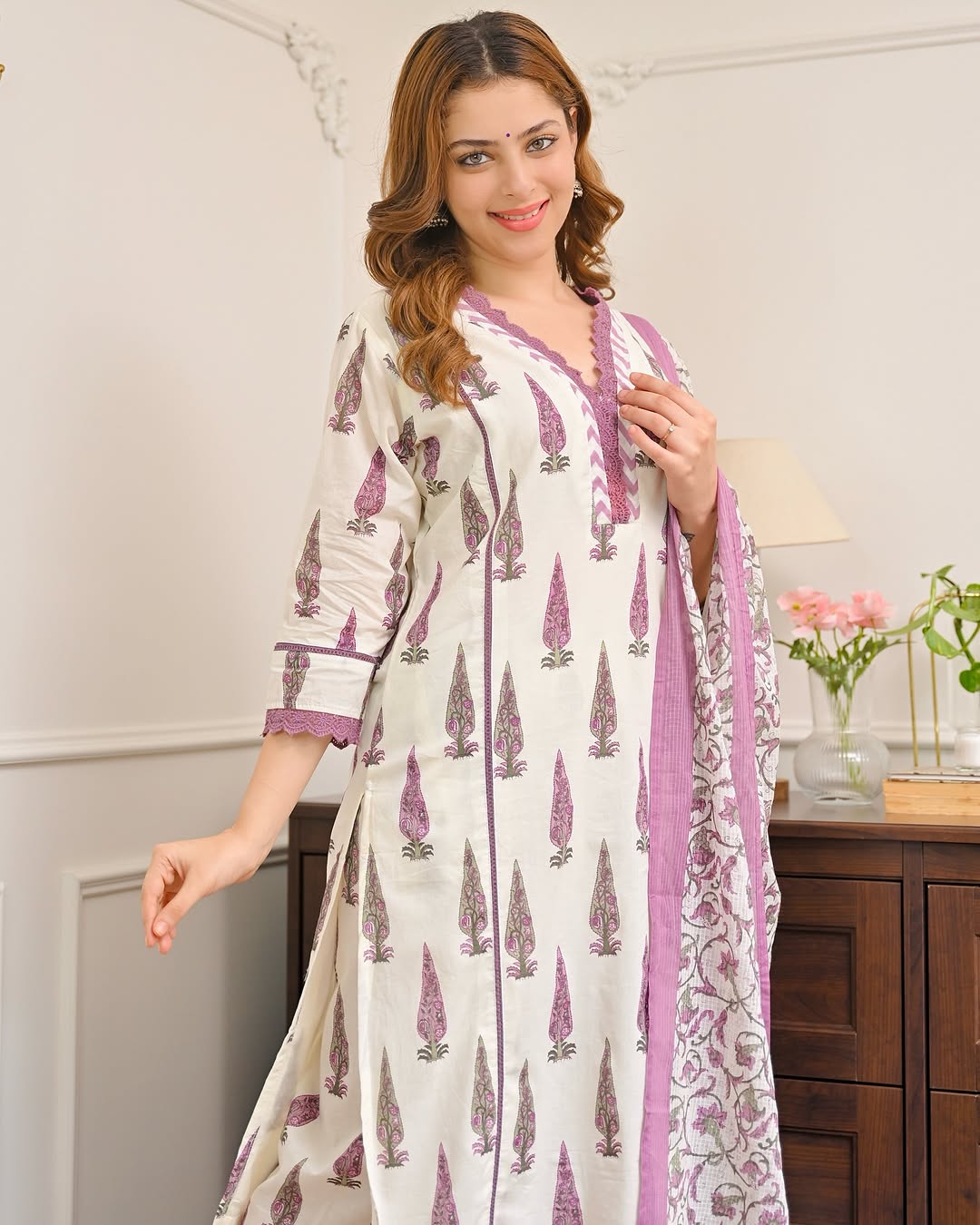 Mauve Muse: Block-Printed Cotton Kurta & Palazzo Set