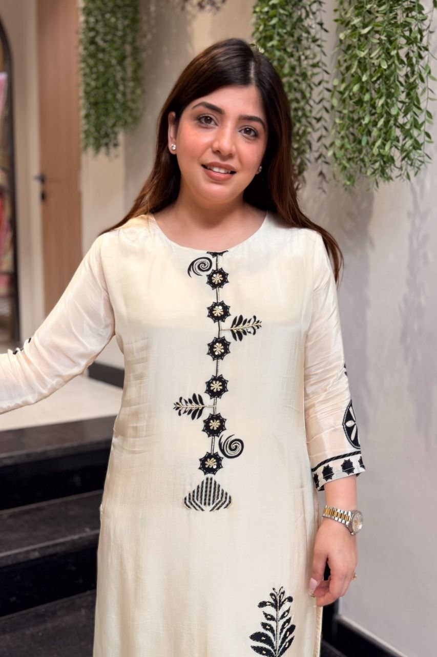 Ivory Mulberry Silk Safari-Motif Co-ord