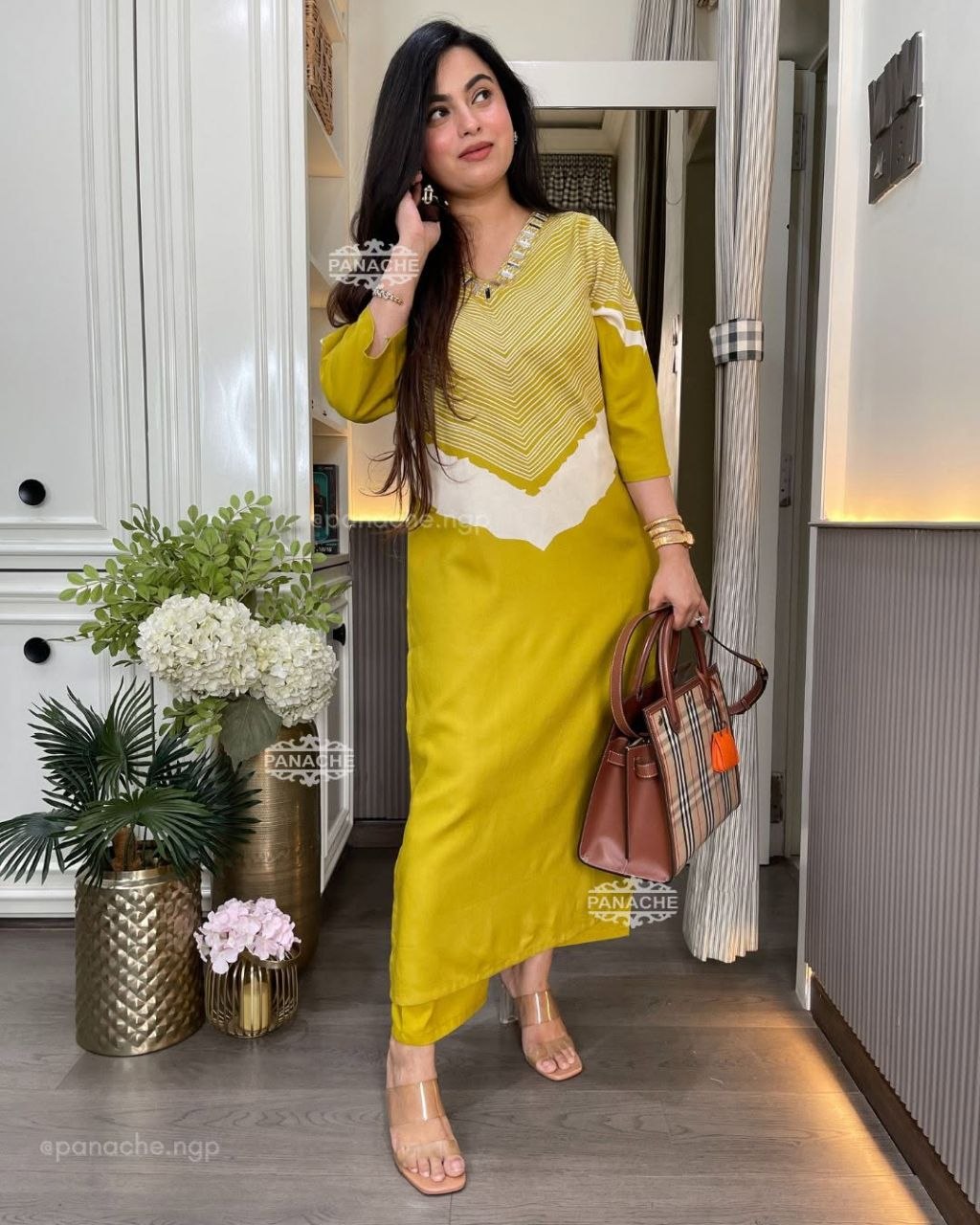 Mustard Pure Cotton Slub Chevron & Gota-Patti Co-ord Set