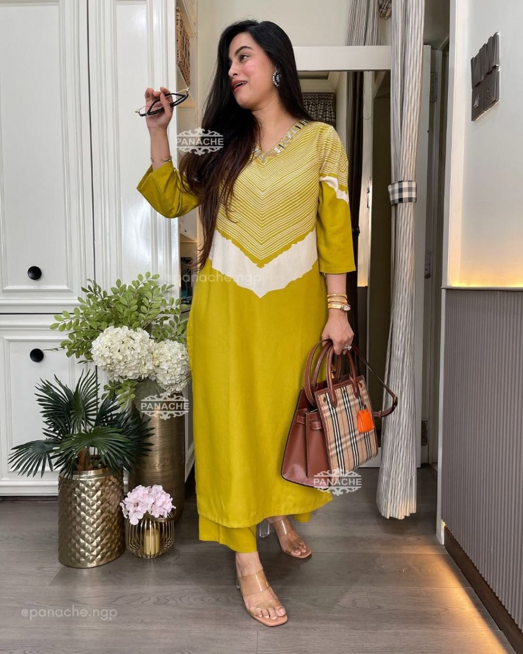 Mustard Pure Cotton Slub Chevron & Gota-Patti Co-ord Set
